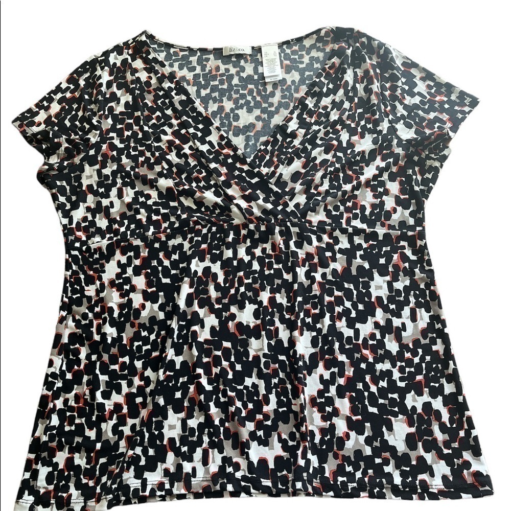 Liz & Co Short Sleeve Blouse Pleated V-neck Size XL